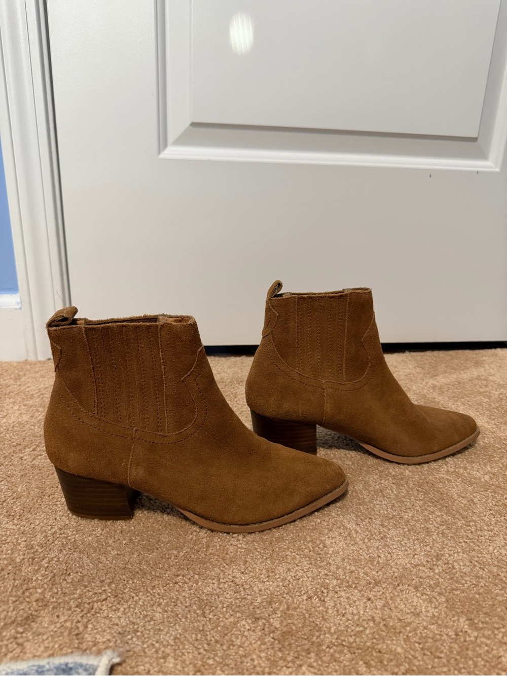 Women's Cognac Tan Suede Ankle Boots Block Heel, UK 4 / US 6.5